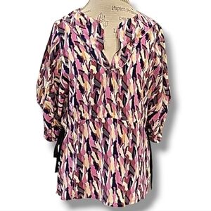 Anthropologie Dolan Cinched Watercolor Silk Purple/Ivory/Pink Top - Size Small